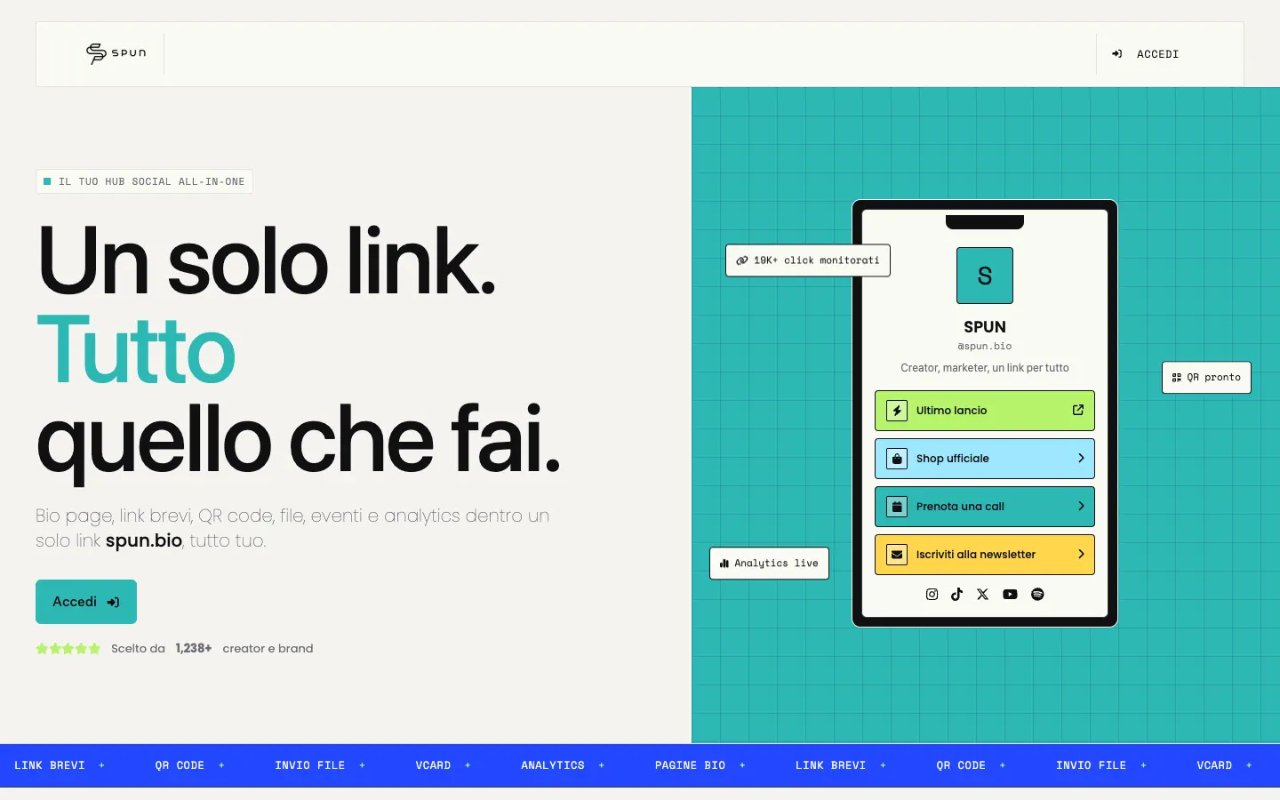 La prima pagina del sito di SPUN Bio