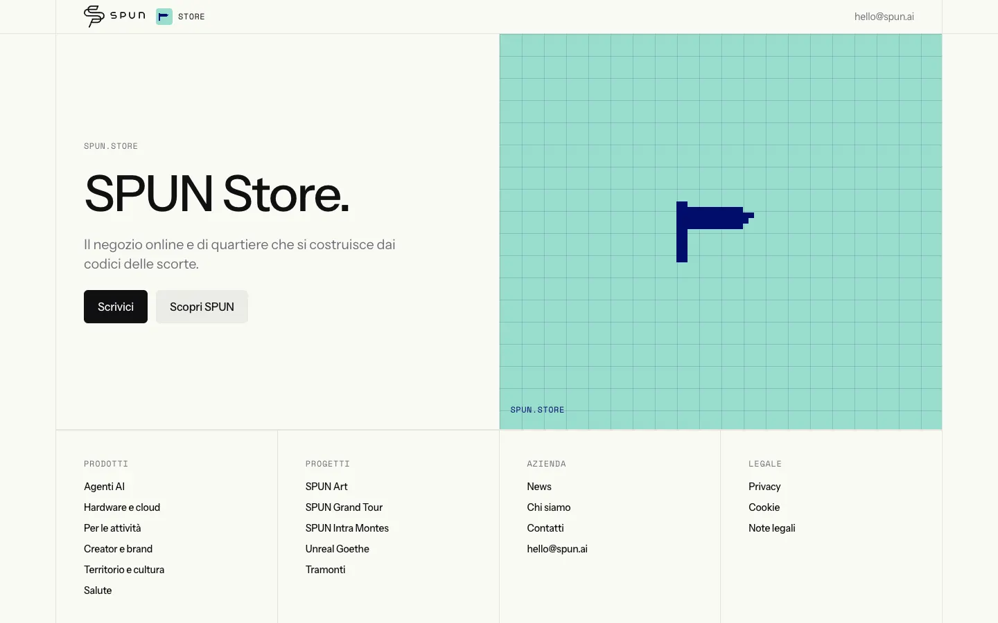 La prima pagina del sito di SPUN Store